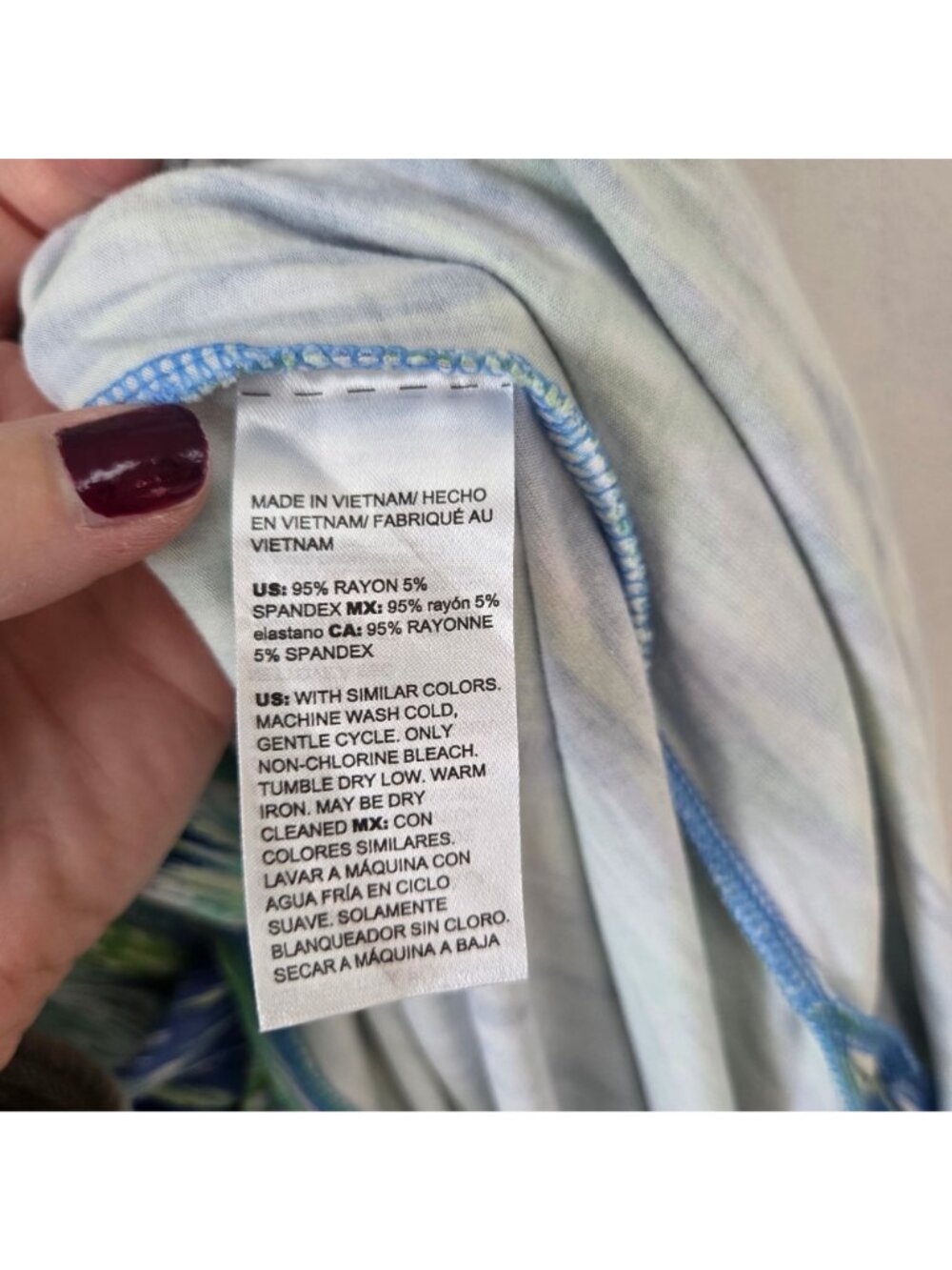 Chico's Maxi Dress Green Ikat Print Stretch Jersey Knit Women's 16/18 - Picture 9 of 10